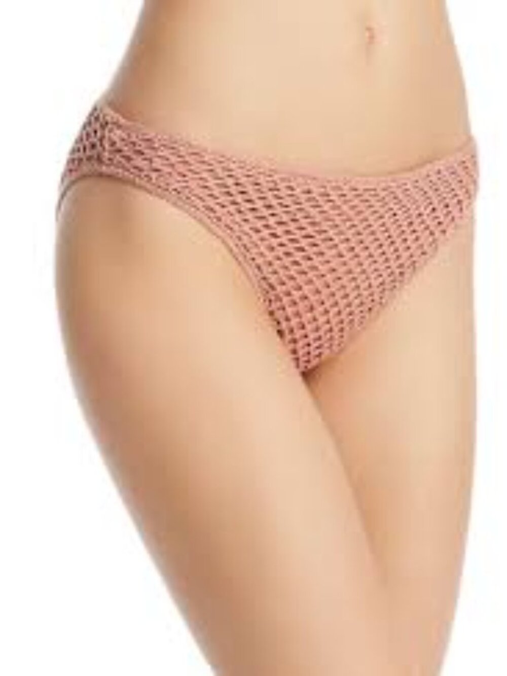 Minkpink Adrift Crochet Knit Cheeky Bikini Bottom in Baked Pink Size XS NWT